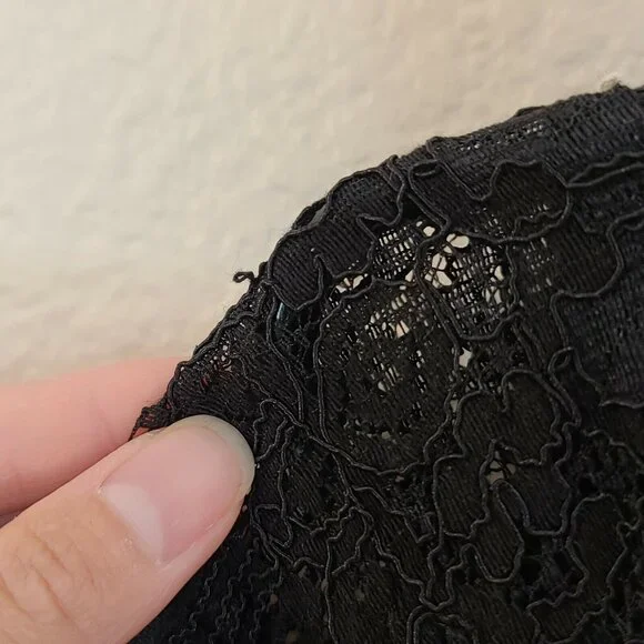 Monteau Womens Blouse Top Medium Black Floral Lace Crochet Short Sleeve Casual - Picture 3 of 12